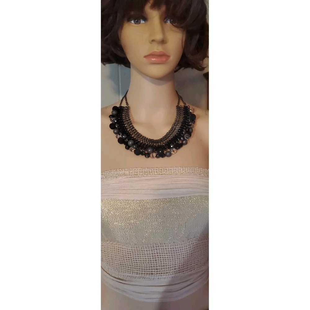 Chain Link And Acrylic And Glass Beaded Dangle  Necklace/Collar 21"‎ Adjustable